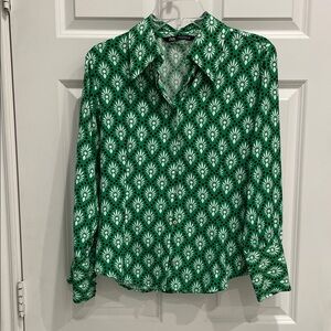 Zara Emerald Floral Button Down Shirt